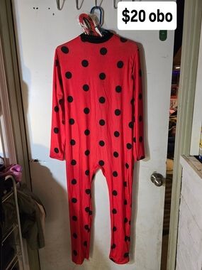 Mircaculous Lady bug Cosplay- Red Polka Dot One-Piece Jumpsuit - Black Dot Print